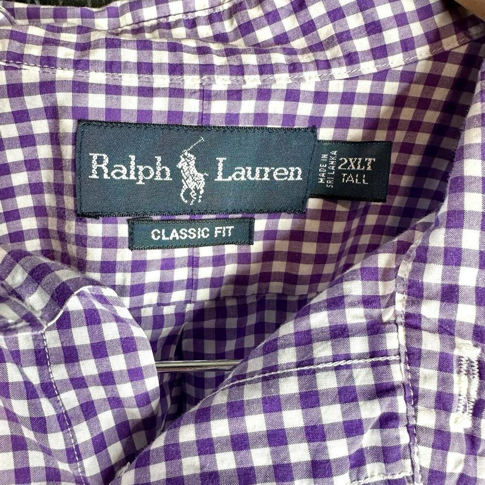 Polo Ralph Lauren Mens 2XLT Purple Gingham Shirt Classic Fit Tall Cotton